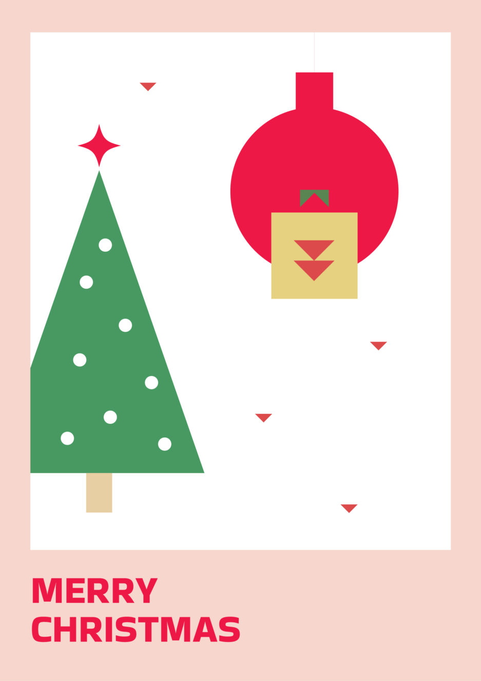 Stylish Merry Christmas card with modern decorations and festive appeal.